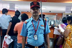 security guard of pvs on duty in a bank